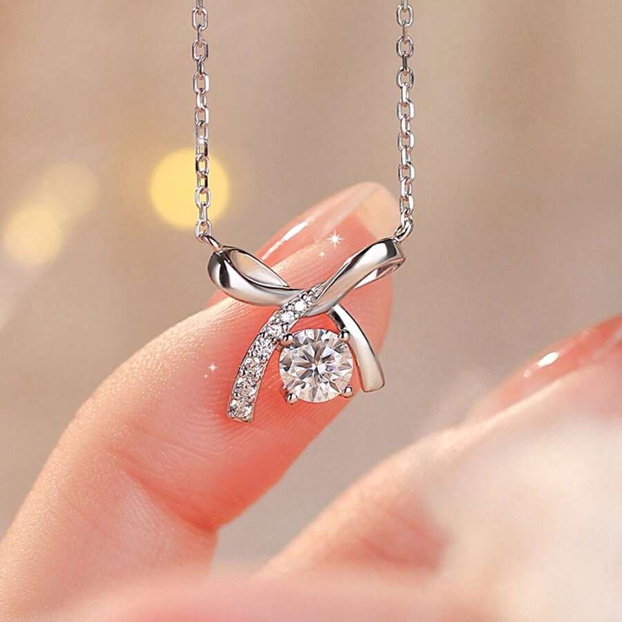 1pc 925 Sterling Silver Bridal Butterfly Necklace With Sparkling Zirconia, Elegant & High-Quality Jewelry For Wedding - Silver - View 1