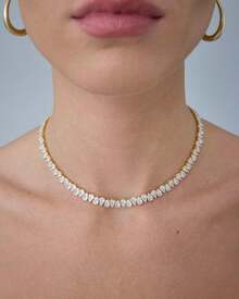 PAVOI 14K Gold Plated Simulated Tennis Women - Classic Tennis Chain - Timeless Station Round And Pear Cubic Zirconia Stones Choker Necklace - 梨形 - 18英寸 - 查看 8