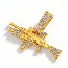 1 Set Men's Personalized Alloy Rhinestone Embellished Rifle Pendant Necklace, Gemstone Bracelet, Watch, European & American Stylish Hip-Hop Accessory, High-End Gift Box - Gun Set - View 20