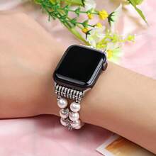 A Large White Pearl Rhinestone-Set Strap, A Shiny Smartwatch Decorative Strap, Made By Hand. Compatible With Apple Watch Strap 38/42/40/44/41/45/49mm Apple Watch Ultra Series 10-1 Series SE Series