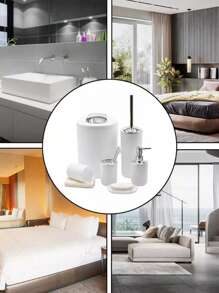 6件套家用浴室用品，包括乳液瓶、牙刷架、漱口杯、肥皂盒、文具盒和刷子，浴室收纳配件，一套洗漱用品家居浴室装饰浴室配件浴室收纳夏季 - 白色 - 查看 10