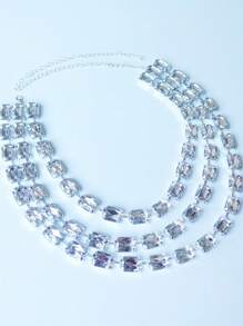 Fashionable Exaggerated Square Crystal Multilayer Necklace - Layered Necklace - View 11