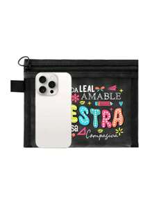 MAESTRA Letter Pattern Mesh Bag, Letter Print Zipper Makeup Bag, Transparent Mesh Storage Bag/Toiletry Bag, Gift For Her, Suitable For Cosmetics Storage, Dorm Room, Mother's Day Gift Make Up Bag - Multicolor - View 9