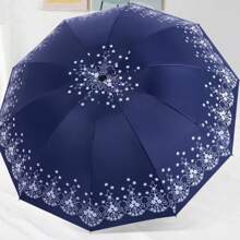 1pc Oversized 10-Rib Business Black Umbrella, Large Dual-Use Sunshade And Rainproof Umbrella, Windproof Folding Umbrella Summer Cooling,Beach,Travel