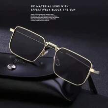 1 件女式复古金属方形小框时尚眼镜，复古风格，时尚眼镜，适合个性化日常服装和沙滩配饰 - 彩色 - 查看 3