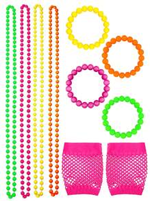 D EXCEED 9 PCS 1980s Costume Accessories Set For Women Neon Party Costume Artificial Bead Necklace Pearl Bracelet Fishnet Gloves Bride Weddings Fancy Dress Party Decorations Gifts Prom - Multicolor - View 10