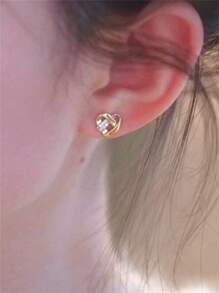 2pcs S925 Sterling Silver Heart Stud Earrings, Fashion Cubic Zirconia Heart Shape Earrings, Delicate Design With High-End Feel, Suitable For Women's Everyday Wear, No Need To Remove For Ear Piercing - Heart Earrings - View 8