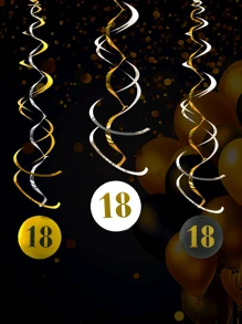 9 peças/Conjunto Bandeirolas Espirais de PVC + Espirais Duplas + Números em Folha, Adequado para Decorações de Festa de Aniversário de 18°/20°/30°/40°/50°, Também Pode Ser Usado para Decorações de Aniversário de 18/20/30/40/50