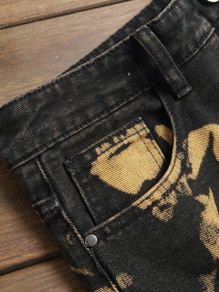 Men's Casual Street Style Embroidered Straight-Leg Jeans - Black - View 4