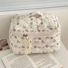 Elephant Print Cosmetic Bag, Soft Canvas Zipper Pouch, Large Capacity Toiletry Organizer For Home, Travel And Daily Use - Multicolor - View 2