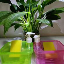 1 szt. Mały wielofunkcyjny ręczny dozownik mydła i uchwyt na szorowarkę do mycia naczyń w kuchni dozownik mydła w płynie z gąbką, płynna pompa do czyszczenia kuchni