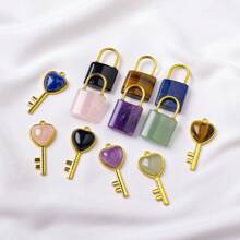 1PC Natural Crystal Gemstone Lovers Lock Key Pendant Love Shape Energy Necklace Jewelry Reiki Beloved Female Valentine's Day Gift - Couple Lock - View 5