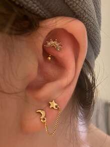 4 件优雅 Rook Daith 耳环，眉环 16G 不锈钢肚唇环软骨 Rook Daith 耳环 CZ 身体穿孔弯曲杠铃，女士男士日常佩戴 - 彩色 - 查看 5