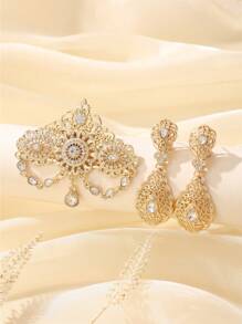 摩洛哥婚礼花朵胸针耳环套装，法式宫廷复古风格女士珠宝套装，适合婚礼、宴会和派对 - 風格2 - 查看 4