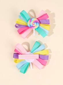2pcs Multicolor Bows Hair Clips For Girls,Fabric Candy Decor Alligator Clips Hair Bow Clips For Kids,Fashion Hair Accessories For Toddlers Party Gifts