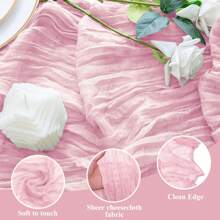 Cheese Cloth Table Runner, Bohemian Country Sheer Cheesecloth Table Decor, Suitable For Weddings, Parties, Baby Showers, Birthdays, Home Decor - Pink - View 6