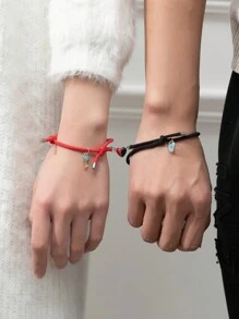 ATLVXJL 2pcs Couple Luminous Magnetic Heart Lock & Key Charm Bracelet Set, Fashion Jewelry Gift For Valentine's Day And Everyday Casual Wear,Mom,Mother,Mother's Day,Gift