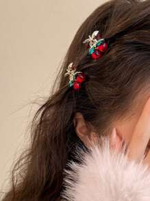 2 piezas Diseño de cereza roja de cristal, clips para el cabello mini lindos, pinzas para el cabello de aleación de zinc pequeñas, accesorios elegantes para el cabello, clips para el flequillo, regalos para fiestas y el Día de San Valentín