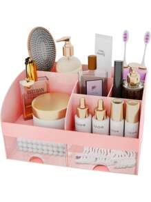 1 Pieza Organizador de maquillaje con cajones, almacenamiento de cosméticos para tocador, vanidad y encimera del baño, soporte de belleza para lápiz labial y brochas, organizador de productos de cuidado de la piel para tocador, vitrina para cosméticos