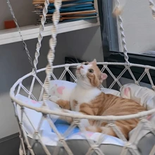悬挂式猫吊床，编织绳猫秋千篮，舒适的宠物摇篮秋千床，适合室内猫（无垫子）