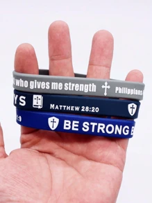 20-Piece Bible Verse Design Silicone Bracelet Set, Multi-Color Matching, Inspirational De-Stress Sports Running Bracelet (Random Color)