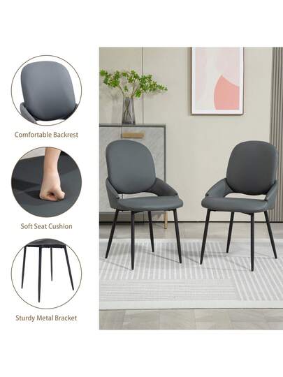 Set Of Dining Room Chairs Armrests, Faux Leather Armchair, Living Upholstered Office Stoel Zwart Metal Feet view 4