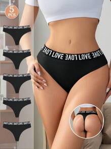 5 pièces Culottes sport taille haute à la taille élastique pour femmes, culottes simple sexy confortable et respirante, sous-vêtements triangulaires, ensemble de fitness et yoga à taille large en une pièce