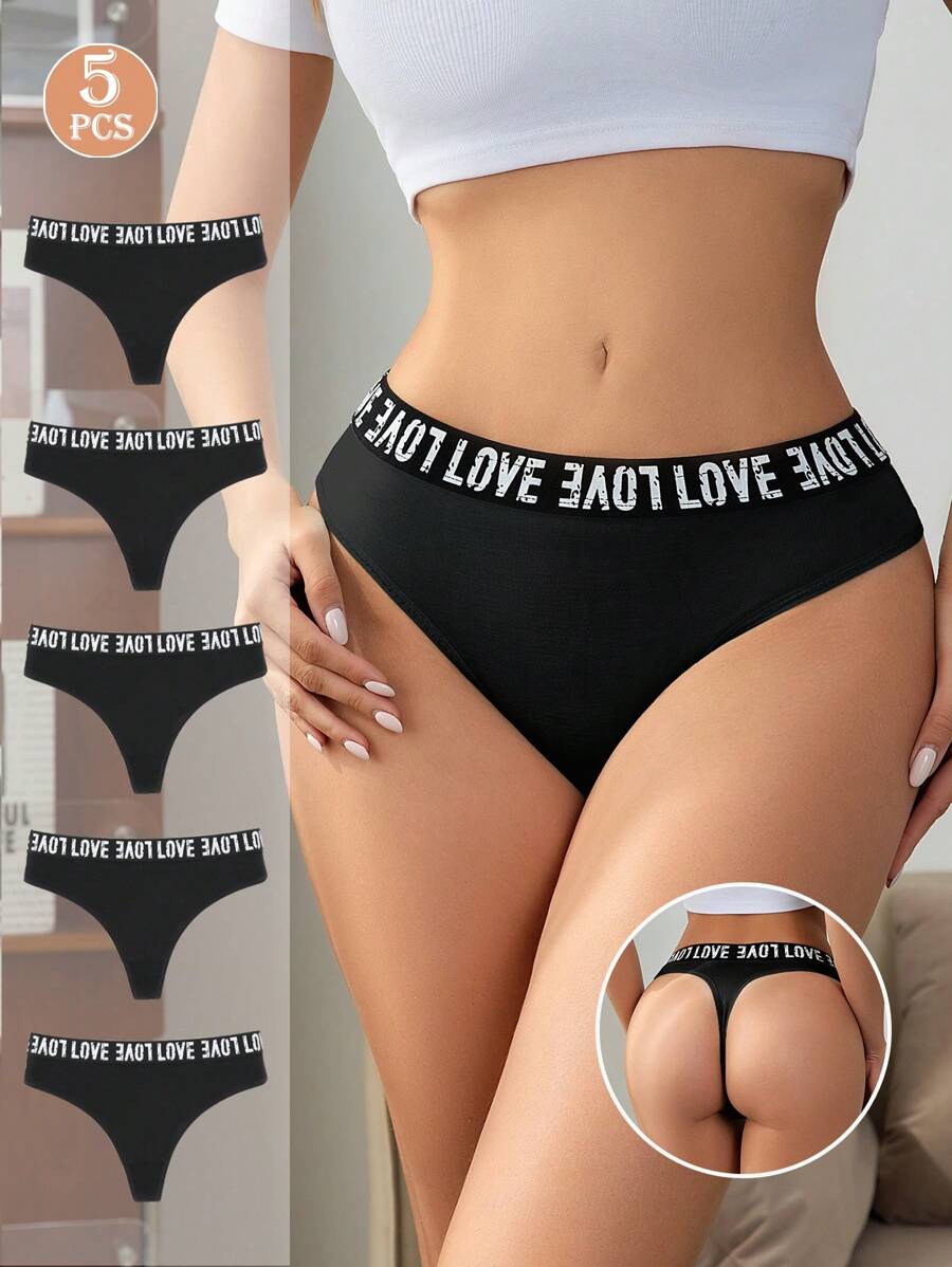5 pièces Culottes sport taille haute à la taille élastique pour femmes, culottes simple sexy confortable et respirante, sous-vêtements triangulaires, ensemble de fitness et yoga à taille large en une pièce