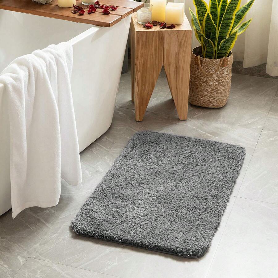 Bathroom Mats, Thick Soft Absorbent Chenille With Rubber Backing, Quick Drying Microfiber Mats, Machine Washable, For Shower Floor, Bathroom Runner, Bath Mat, Accessories And Decoration. - Màu xám đen - Xem 1