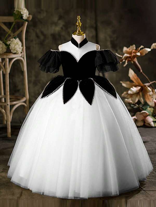 Kleid für Tween-Mädchen, bauschiger Prinzessinnenrock, Modell, zeigen Sie modisches Kostüm für Klavierauftritte kleiner Mädchen, Geburtstagsparty, edler und eleganter Rock