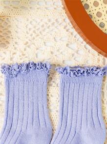 3 pares/lote Calcetines cortos con volantes para bebé, calcetines lindos y suaves para niñas pequeñas y niños, calcetines con encaje y flor para uniforme escolar de niños de 0 a 3 años, en colores morado, azul oscuro y azul agua