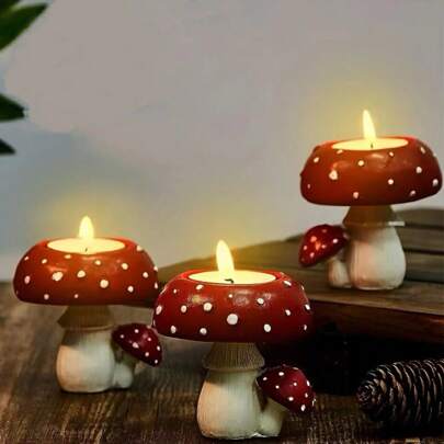 1pc Cute Mushroom Resin Candlestick Desktop Decor Candle Holder Crafts Home Decoration Mushroom Candle Sculpture Gifts Birthday Graduation