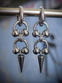 2pcs Gothic Personalized Silver Copper Skull Rivet Round Hoop Earrings, Suitable For Men And Women, Daily Wear, Party, Gathering - Silver - View 7