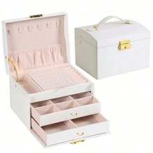 1pc Jewelry Box Organizer, Faux Leather Jewelry Display Case, Large Capacity 3-Layer Drawer Jewelry Box, Suitable For Earrings, Bracelets, Rings, Mother's Day, Valentine's Day Gift - Jewelry Display And Packaging Supplies - Many - View 14