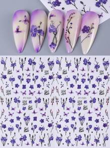 2片装优雅花卉美甲贴纸，紫色丁香花图案自粘3D美甲贴花，易于粘贴，打造独特创意美甲 - 彩色 - 查看 4
