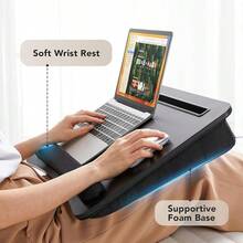 HUANUO Portable Lap Laptop Desk With Pillow Cushion, Fits Up To 15.6 Inch Laptop, With Anti-Slip Strip & Storage Function For Home Office Students Use As Computer Laptop Stand, Book Tablet