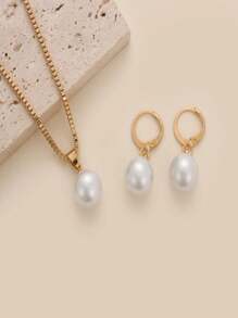 3-Piece Set Simple Pearl Necklace And Earring Jewelry Set, Suitable For Women's Daily, Festival And Party Wear