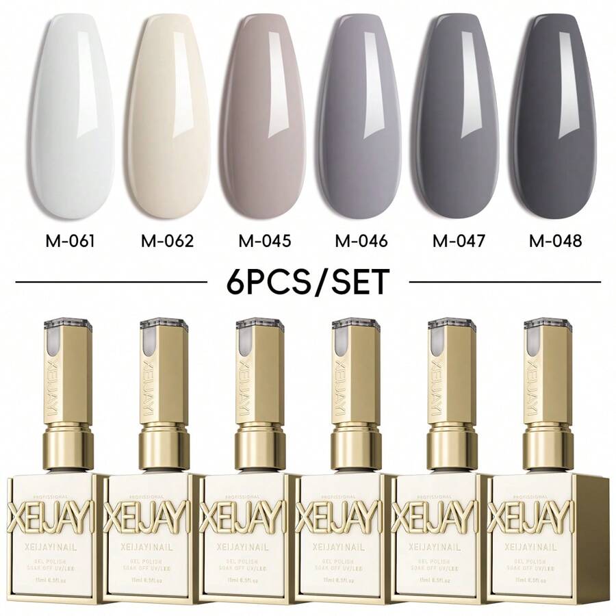 XEIJAYI طقم طلاء أظافر جل 6 ألوان من XEJAYI، جل أظافر UV LED للنقع، شبه دائم، جودة صالون DIY لفن الأظافر للربيع والصيف