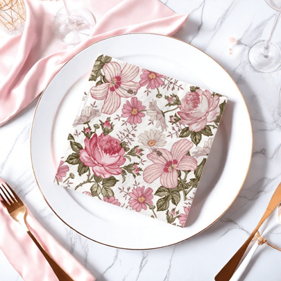 20/40pcs Vintage Floral Disposable Napkins, Pink Boho Style Dinner Napkins, Suitable For Weddings, Birthdays, Home Daily Use/Parties, Multi-Color, Suitable For Graduation Season Outdoor Activities To Entertain Guests