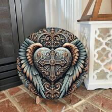 8"X8" Vintage Engelenvleugels & Kruis Decor Plaquette, Houten Wandkunst Geschikt Voor Thuis, Boerderij, Veranda, Slaapkamer, Perfect Vakantiecadeau, Willekeurig Gat Ontwerp