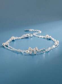 1件精美奢华双蝴蝶结设计手链，情人节礼物 - 玫瑰金 - 查看 3