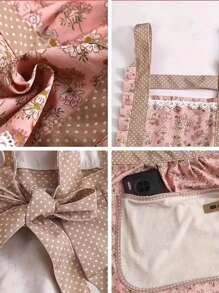 1pc Floral Pattern Bib Apron, Oil & Stain Resistant Princess Style With Pocket, Lace Trim Breathable Cooking Apron, Vintage Flower Kitchen Apron For Women, Suitable For Kitchen, Living Room, Bathroom Cleaning