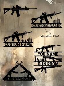 1 件定制双酷突击步枪墙饰、冲锋枪标志、复古风格金属机枪装饰、枪械爱好者铁板 - 个性化名称、文字内容 - Gunlover 定制装饰、第二修正案礼品枪军事艺术礼物生日毕业、多功能、耐用、装饰性、可重复使用、精致、时尚、高品质、色彩鲜艳、现代、定制、个性化、独特、适合他的理想礼物、适合她的理想礼物、男朋友、爸爸、女朋友、妈妈、家人、朋友、茶室、家庭、花园、办公室、家居装饰
