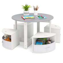 Lifezeal 5 Piece Kids Play Table And Chairs Set Round Nesting Table Toddler Furniture Gray/Natural - Grey - View 9