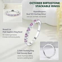 Birthstone Rings Eternity Band 925 Sterling Silver/Yellow Gold Created Gemstone Stackable Wedding Band Half Eternity Rings For Women Size 6 To 102025 - 10. Tháng 10 / tạo ra đá sapphire hồng - Xem 9