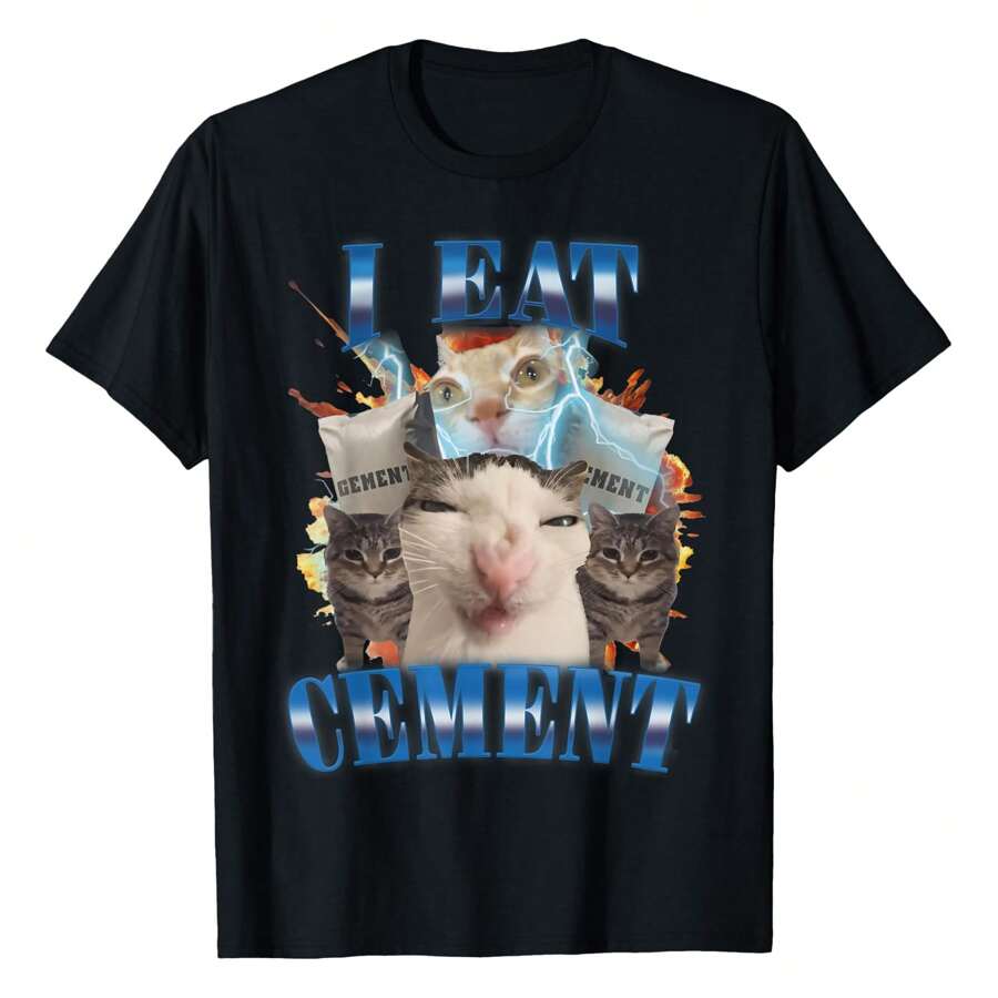 I Eat Cement Cursed Cat Funny Oddly Specific Dank Meme T-Shirt Unique T-Shirt For Women - màu đen - Xem 1