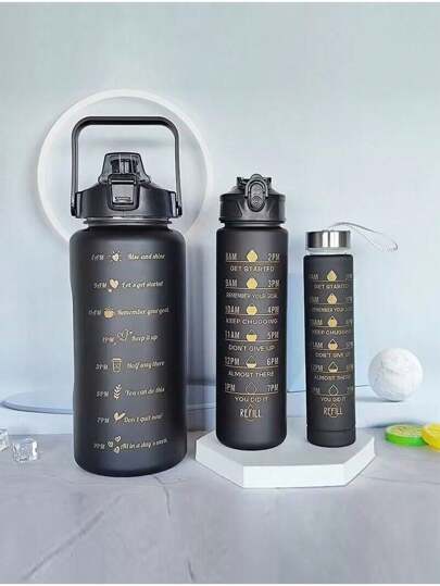 1pc 2000ml/750ml/280ml Cute Ombre Color Motivational Water Bottle With Straw, Stickers & Leakproof Design - Perfect For Office, School, Gym & Workout!, For Outdoor, Camping