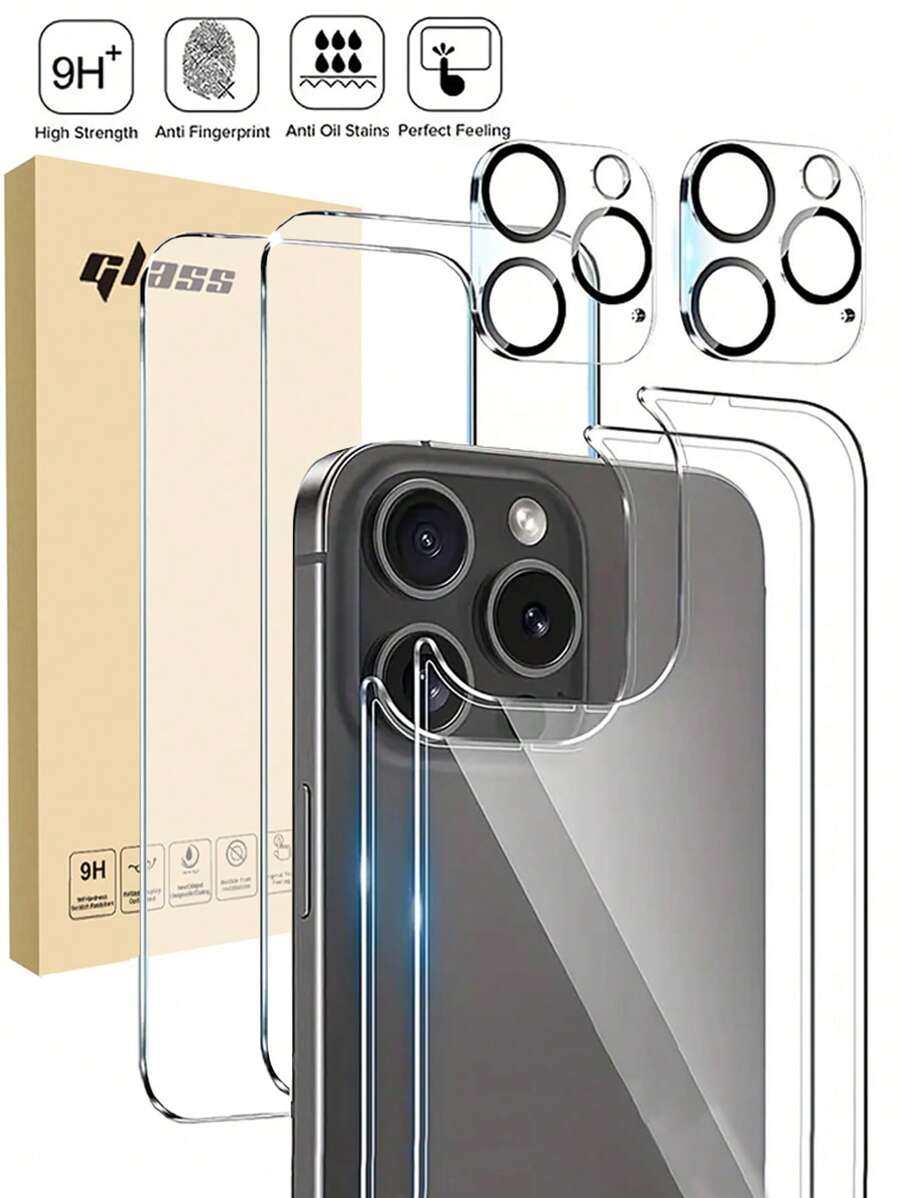 6-In-1 Set, High-Definition Tempered Glass Screen Protector, Suitable For IPhone 11/12/13/14/15/16/Plus/Pro/Pro Max Series, Includes 2 Pcs Phone Back Cover Tempered Glass Protector And 2 Pcs Camera Lens Protector [Easy Installation] [9H Hardness]