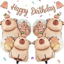 Set de 5 decoraciones de fiesta de cumpleaños de Capibara, que incluyen un globo en forma de Capibara y 4 globos redondos, para regalos de fiesta de Capibara y suministros de fiesta con temática de Capibara - Multicolor - Ver 2