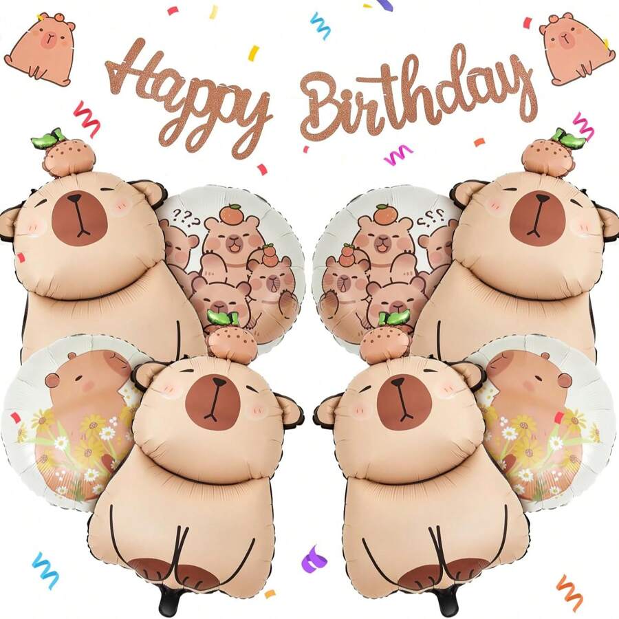 Set de 5 decoraciones de fiesta de cumpleaños de Capibara, que incluyen un globo en forma de Capibara y 4 globos redondos, para regalos de fiesta de Capibara y suministros de fiesta con temática de Capibara